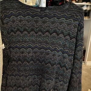 JM Collection Woman 1X Nylon Multicolor Metallic Long Sleeve Shirt Scoop Neck